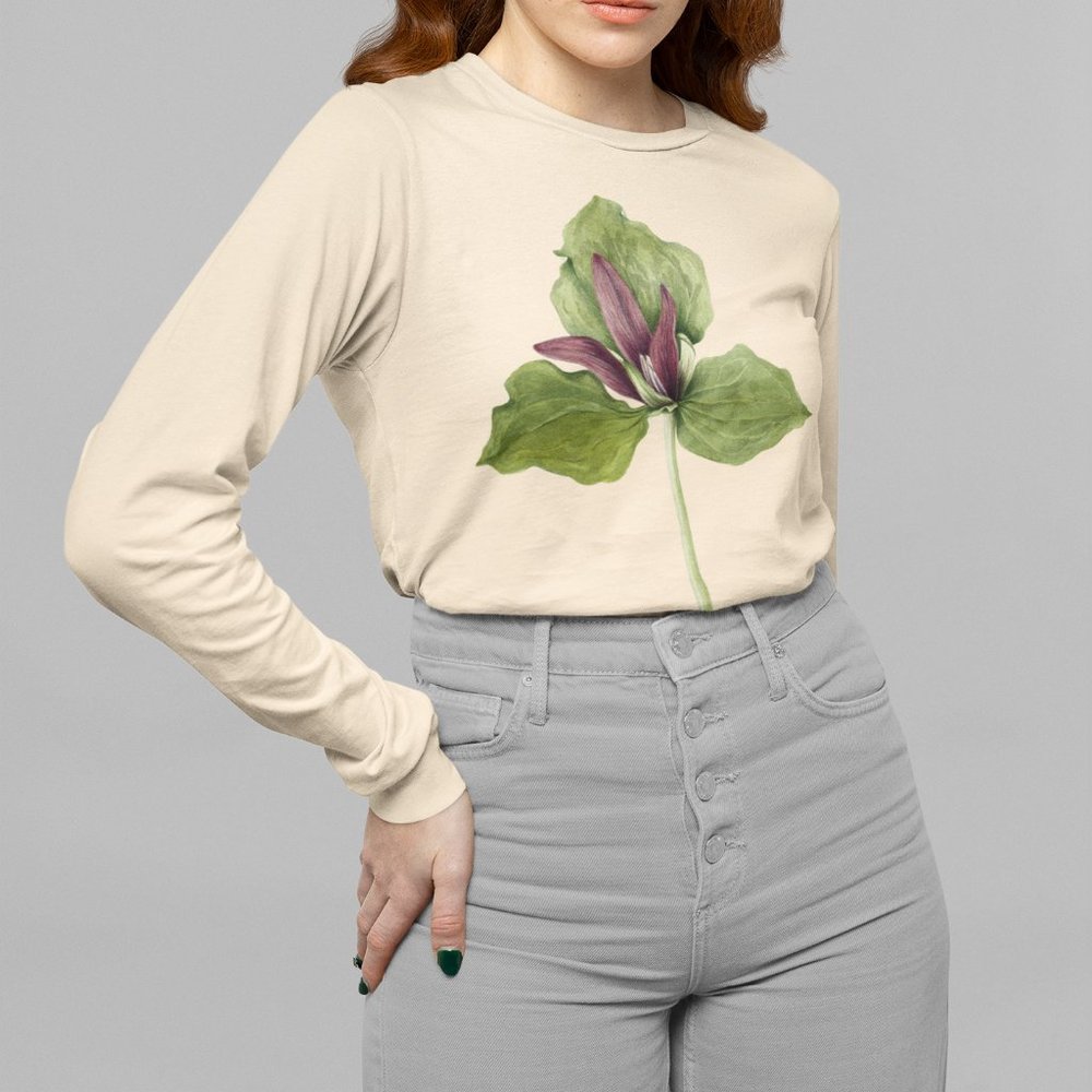 Giant Trillium Vintage Floral Print Long Sleeve Graphic Tee T-shirt S M L XL